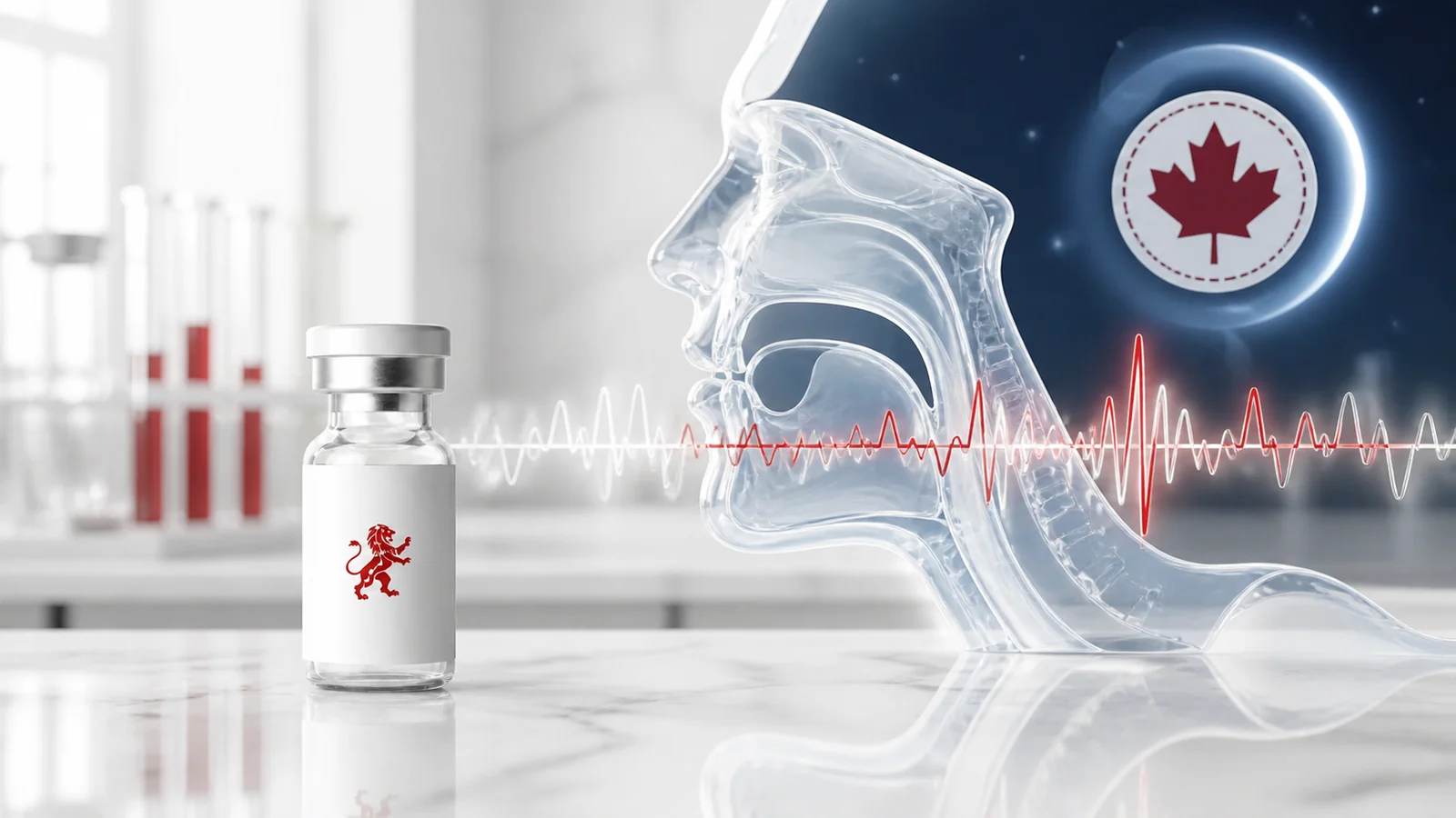 Tirzepatide and sleep apnea research concept with vial, respiratory waveform and Canadian approval motif